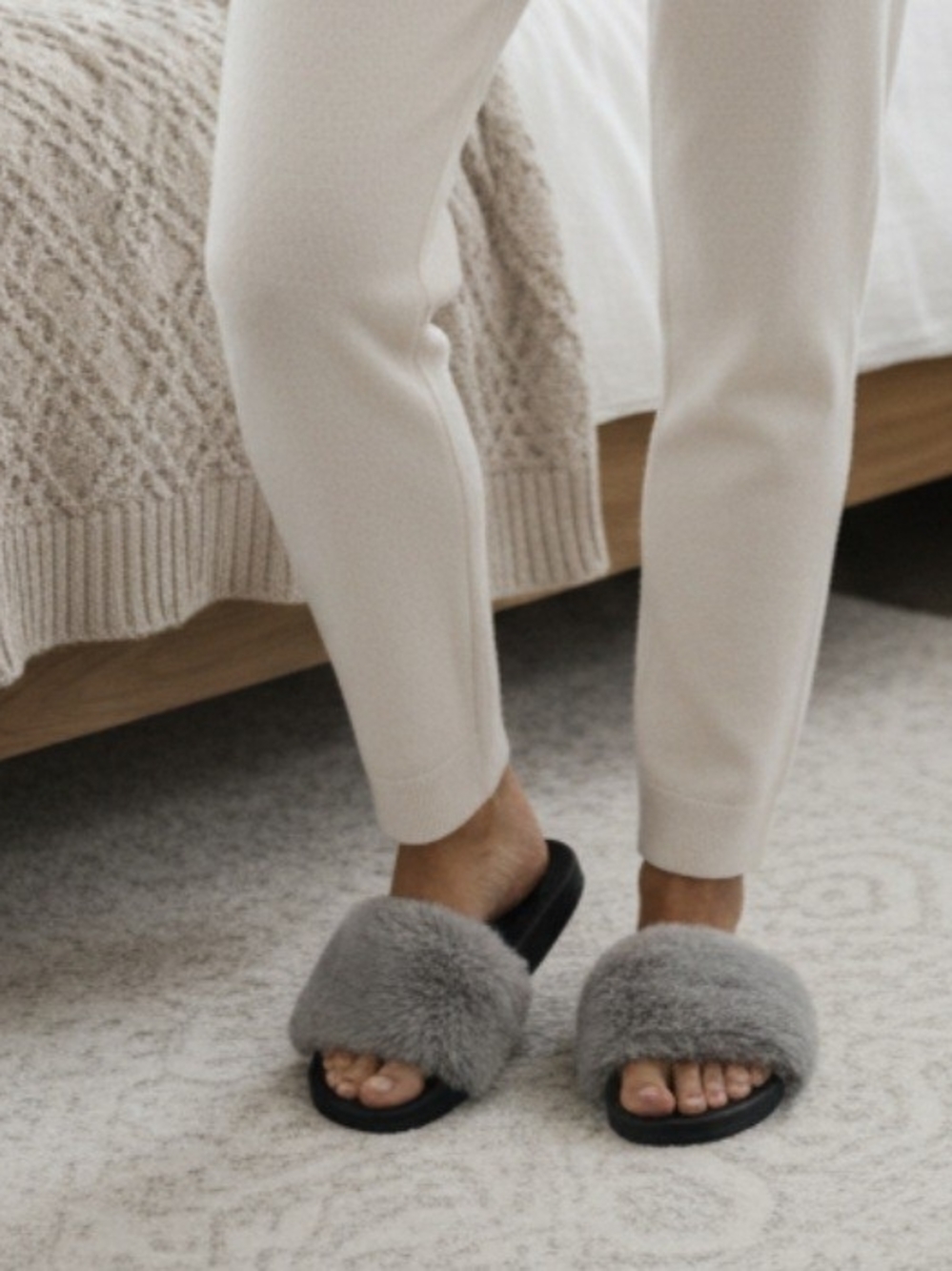 Seven7 Gray Faux-Fur Slide Slippers